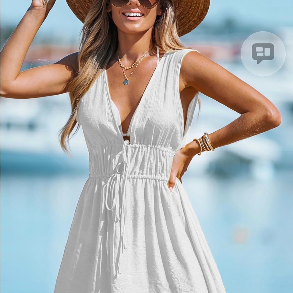 Cupshe White Sleeveless V-Neck Beach Cover-Up Dress